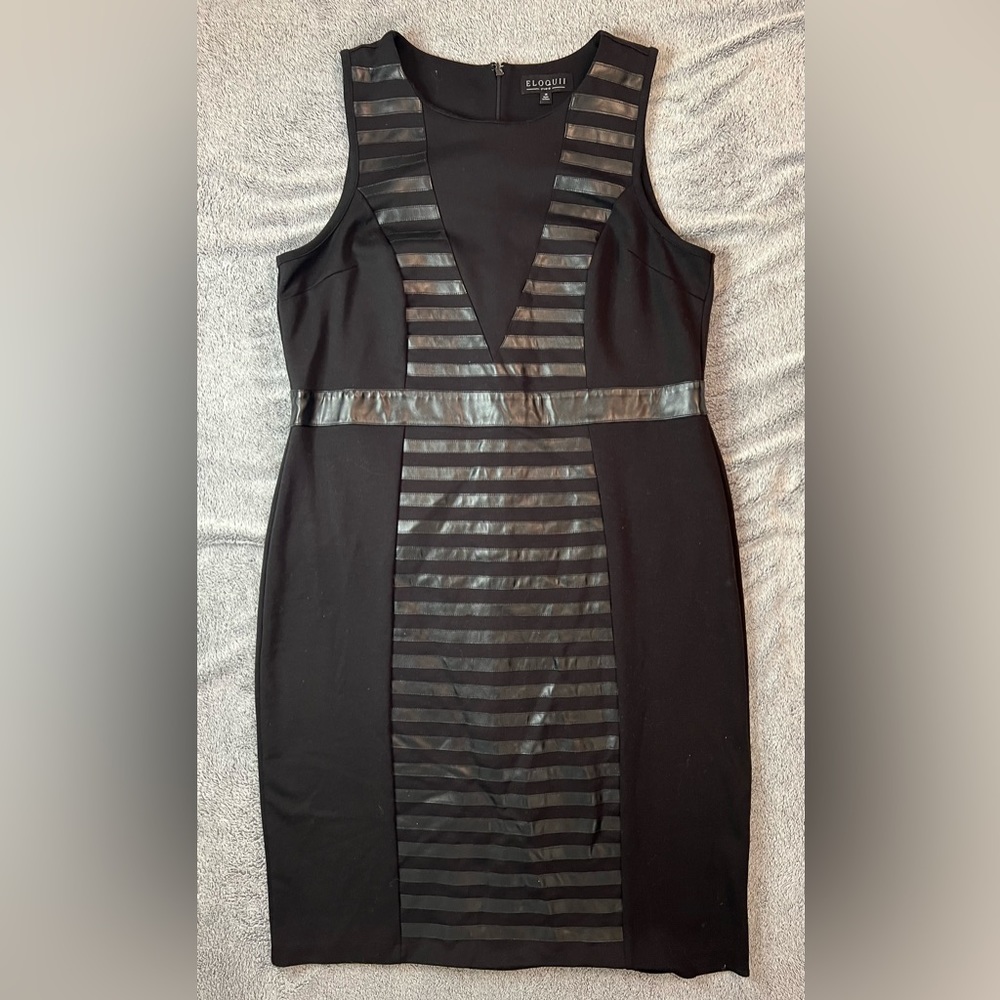 Eloquii Sleeveless Sheath Dress with Faux Leather Elements